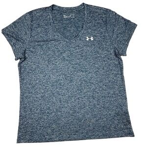 Under Armour V Neck T Shirt Womens XL Blue Athletic Running Workout Gym Top